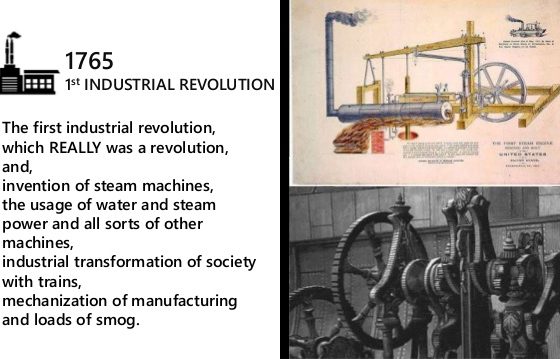 First industrial revolution comprises of a series of creative waves powered by the steam engines which kept unfolding during the period 1760-1870