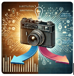 Substitution effect in innovation is due to the rise of new technology cores powering reinventions of matured products, creating disruption
