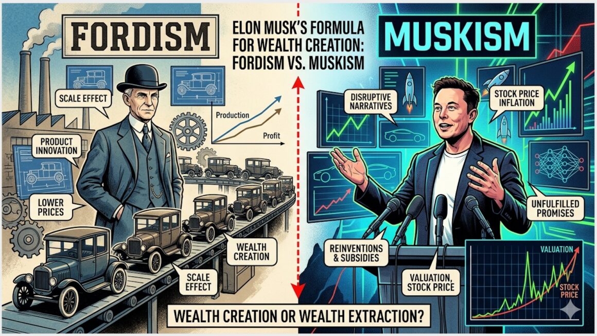 Unlike Fordism, instead of scaling out of innovation, Muskism focuses on inflating valuation out of disruptive innovation narratives