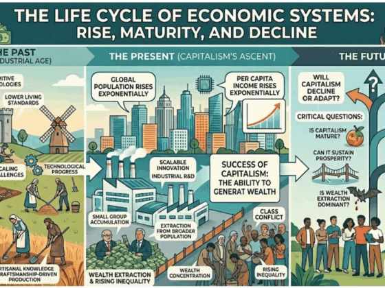 Capitalism is showing the sign of maturity due to growing monopoly, increasing innovation barriers, and wealth accumulation out valuation centric extraction